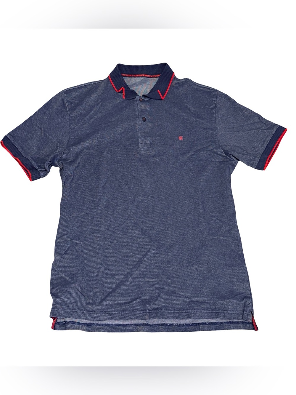 Carolina Herrera pique Men's Navy Polo Shirt with Red Trim large 100% cotton